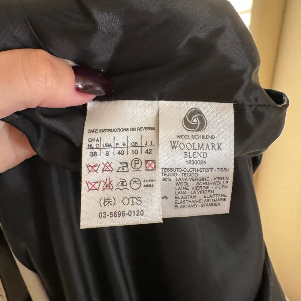 MaxMara‎ Wool Pin Striped Fitted Blazer Jacket Sz 6 in Black Grey Tailored Fit - Image 4