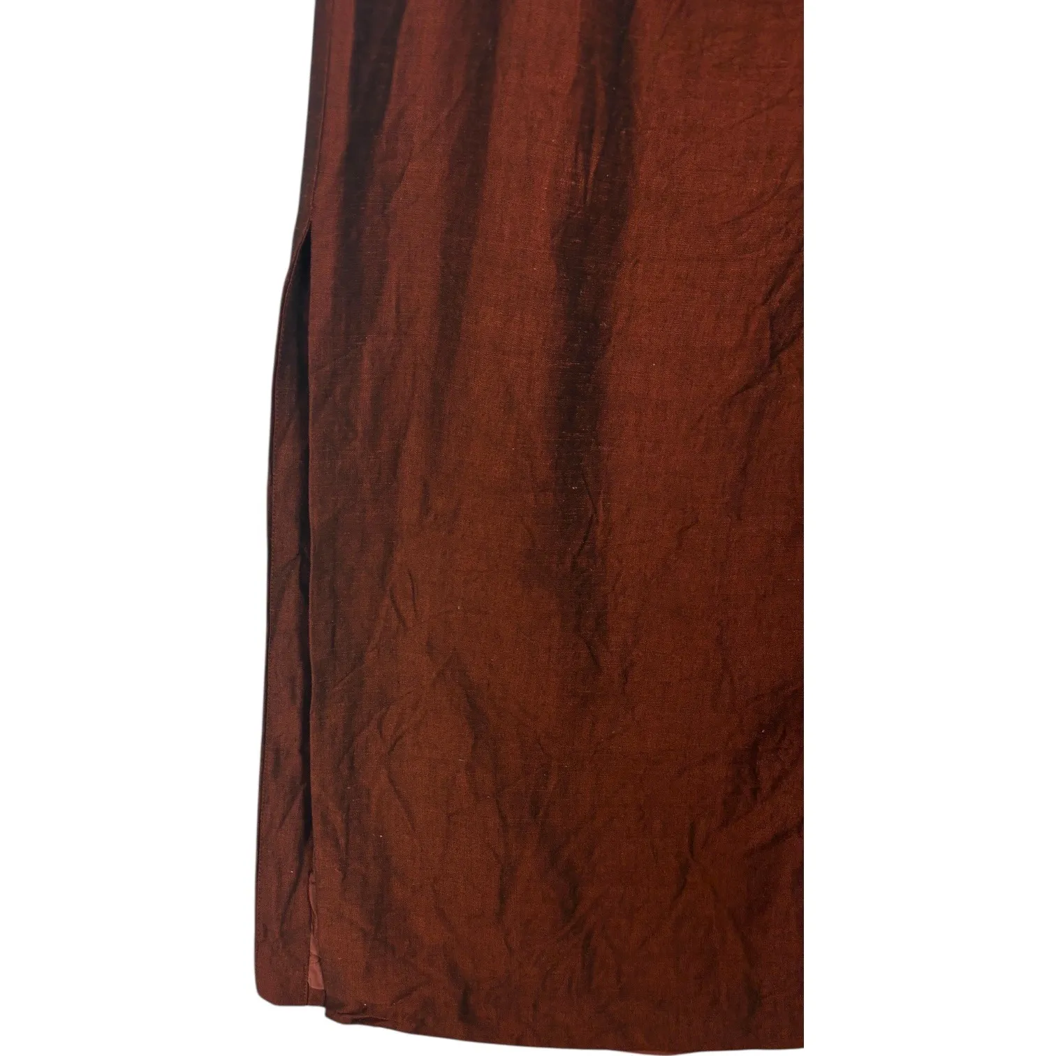 Vtg Anne Klein Linen Blend Maxi Skirt Lined Long Slit Rust Brown Sz 14 USA 90s - Image 4