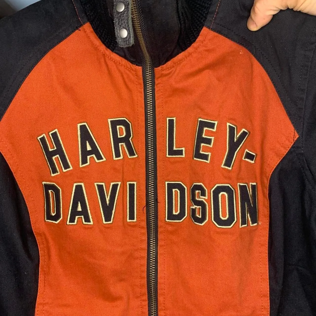 Harley Davidson Womens Black Orange Full Zip Jacket Sz Medium Biker Chic Race - Image 4