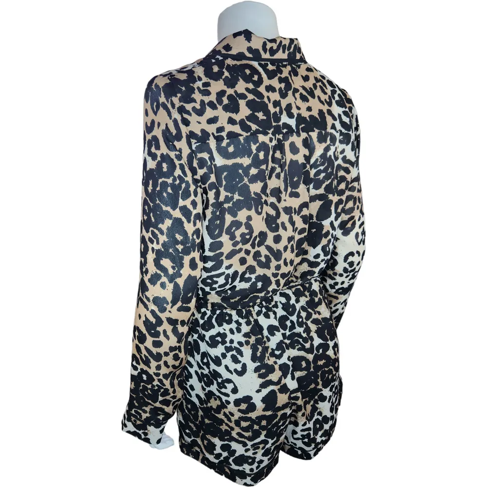 Buddy Love Womens Small Leopard Print V-Neck Long Sleeve Romper Elastic Waist - Image 6