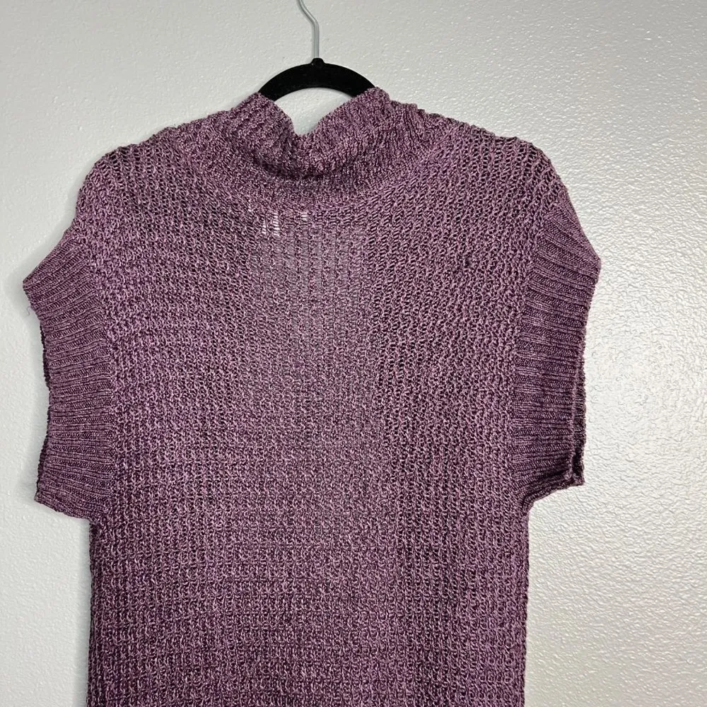 Coldwater Creek Linen Rayon Open Short Sleeve Knit Cardigan Purple S - Image 4