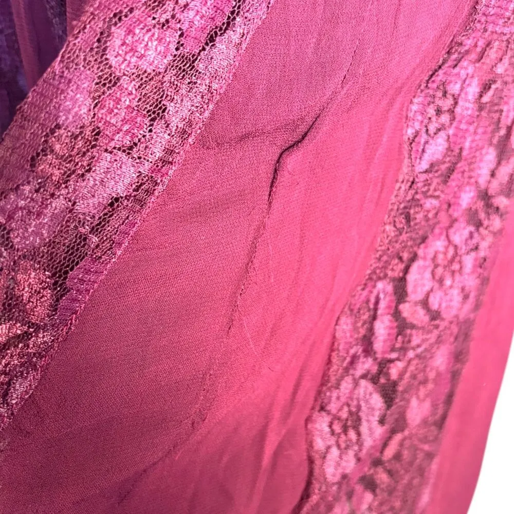 Vintage 90s Nostalgia Burgundy Lace Overlay Dress Short Sleeve Medium Midi Red - Image 6