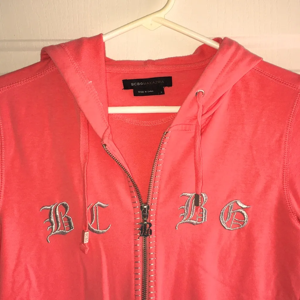 BCBGMaxAzria Peach Pink Zip Up Hoodie Jacket Small - Image 3