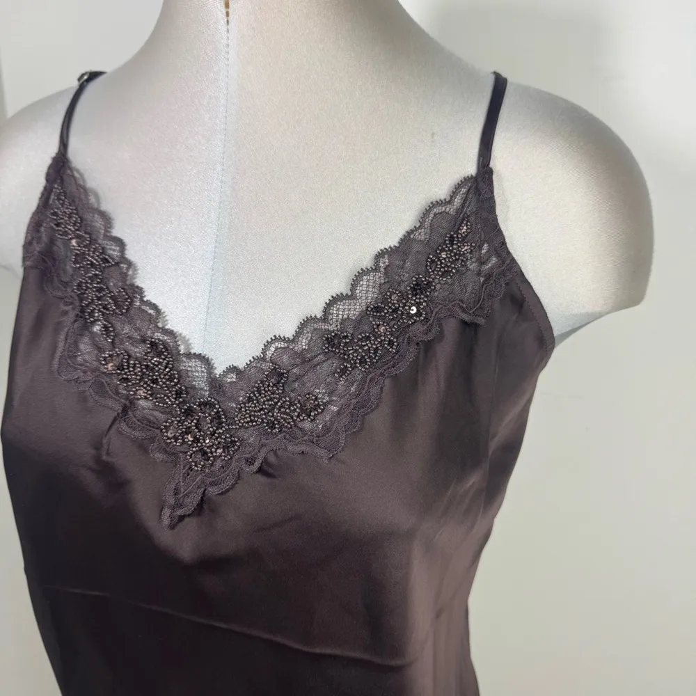 Express Satin Lace Trim V-Neck Downtown Cami Top Size Extra Large XL Brown - Image 4