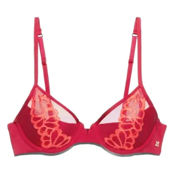 Savage X Fenty Savage Not Sorry Half Cup Plunge Bra Gogi Berry Red/Pink Smash Red Size undefined - Image 5