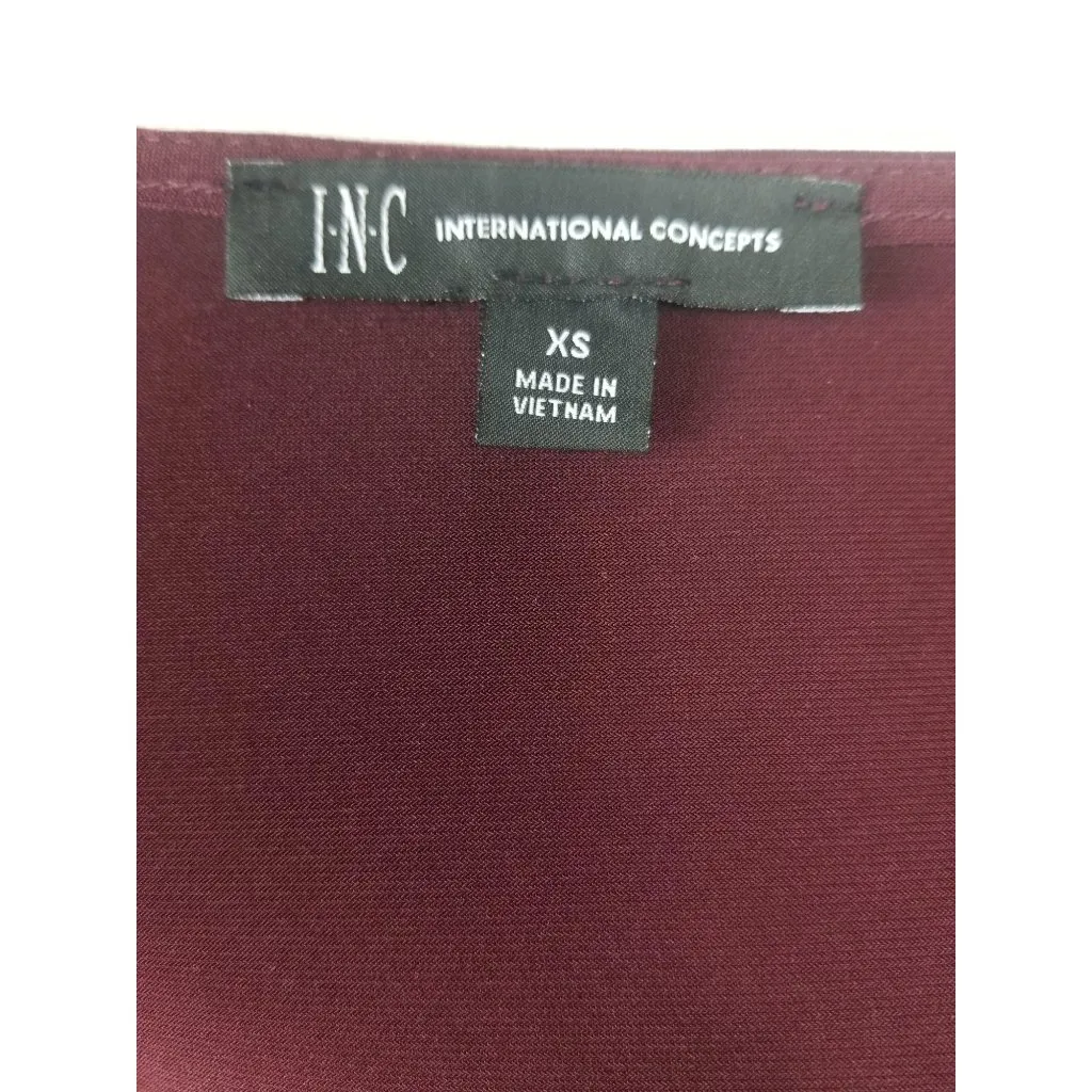 Womens XS INC Burgundy Long Sleeve V-Neck Top With Ruched Hem & Cutout Shoulders - Image 7