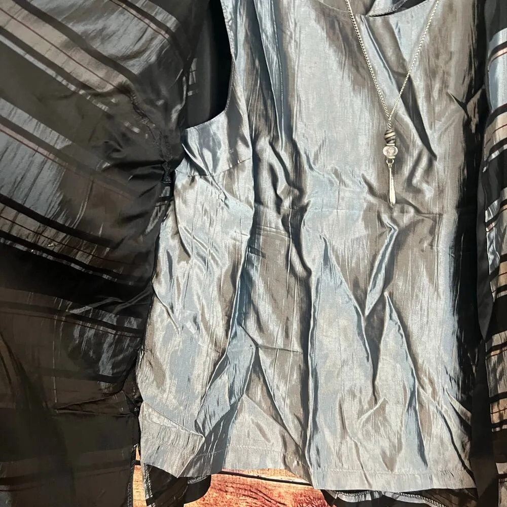 Vintage Dawn Joy II Jacket Blouse Necklace Womens 24W Plus Size Striped Cardigan Blue - Image 4