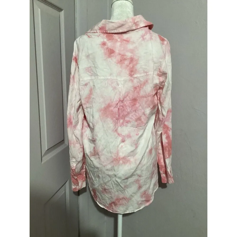 Sanctuary Pink Tie Dye Long Sleeve Button Up Top S - Image 4