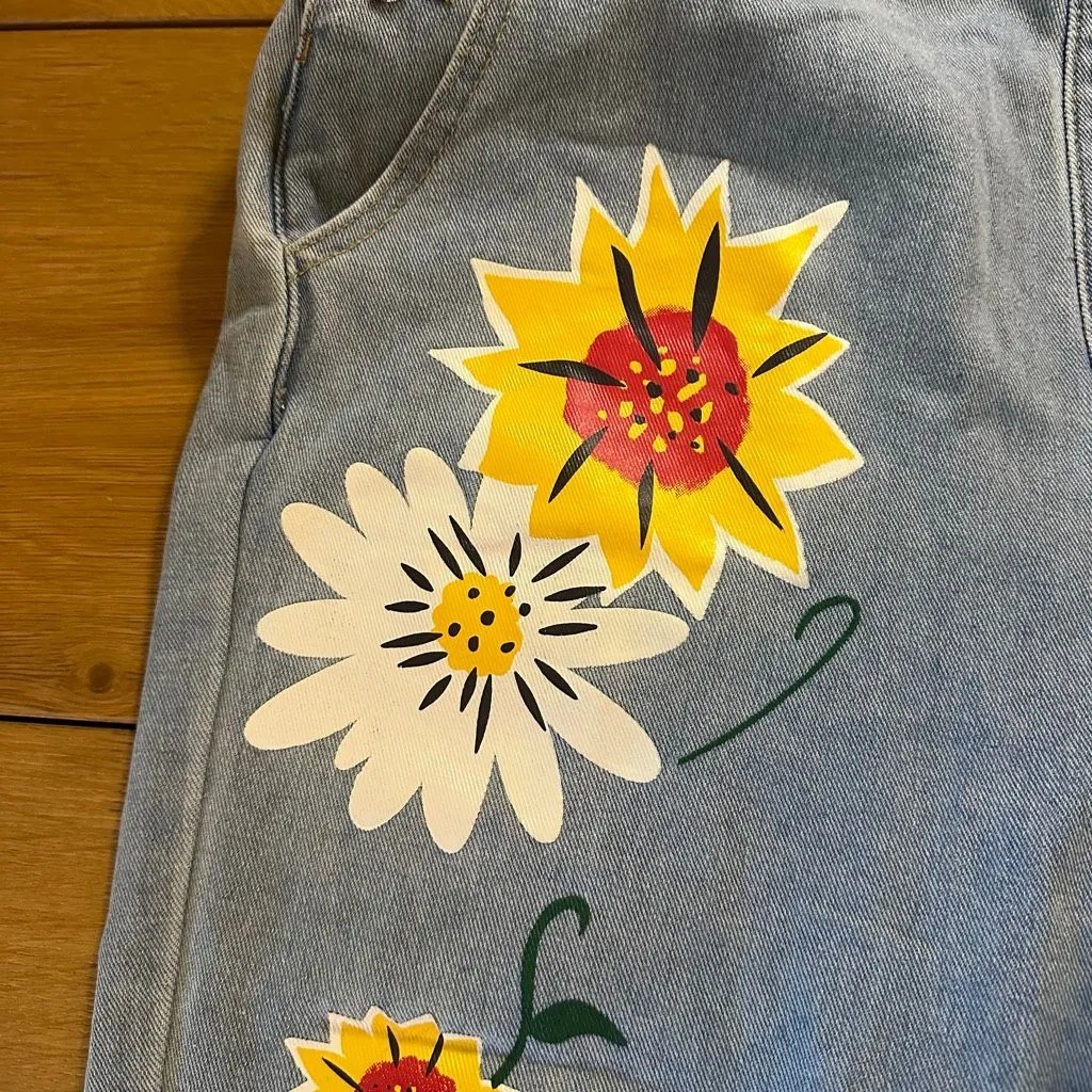 Floral Painted Denim Overalls 🌼 xl Blue - Image 6