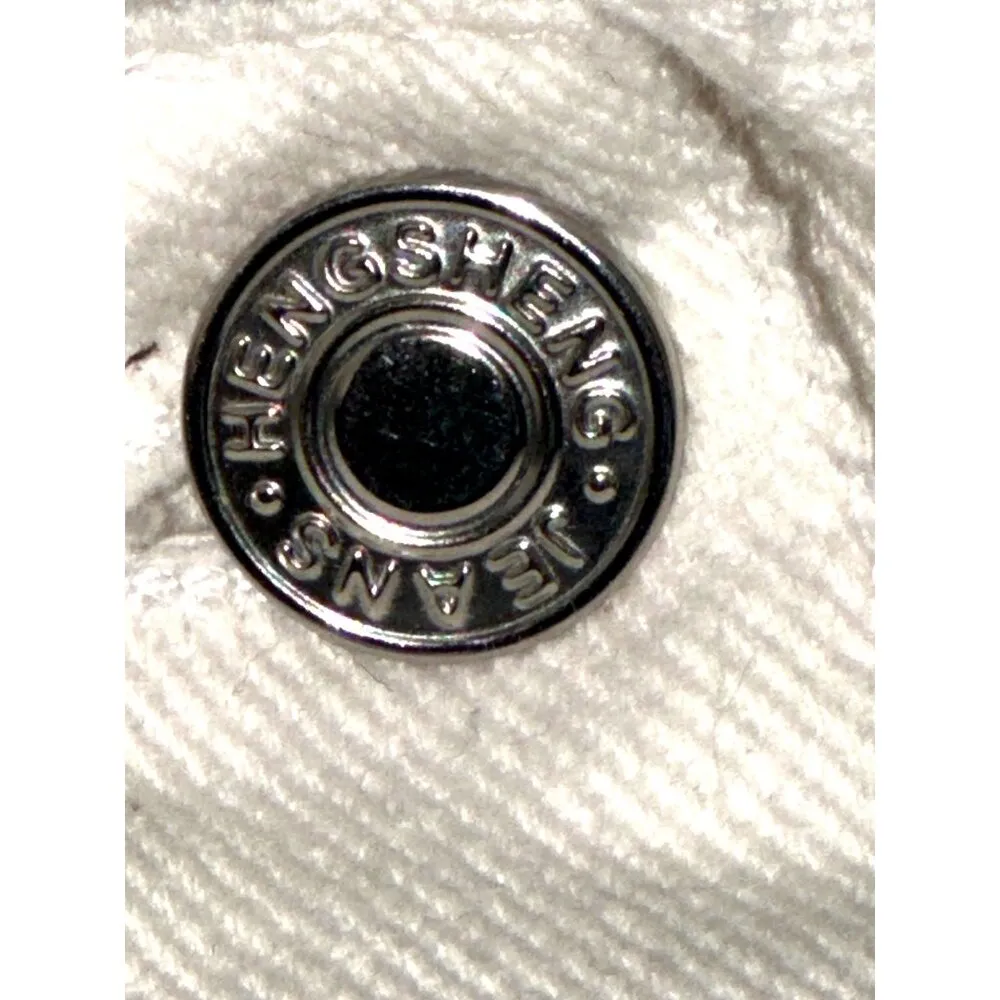 CCC Hengsheng White Denim Crop Top Jacket Cotton Polyester Blend Pockets Sz XL - Image 5