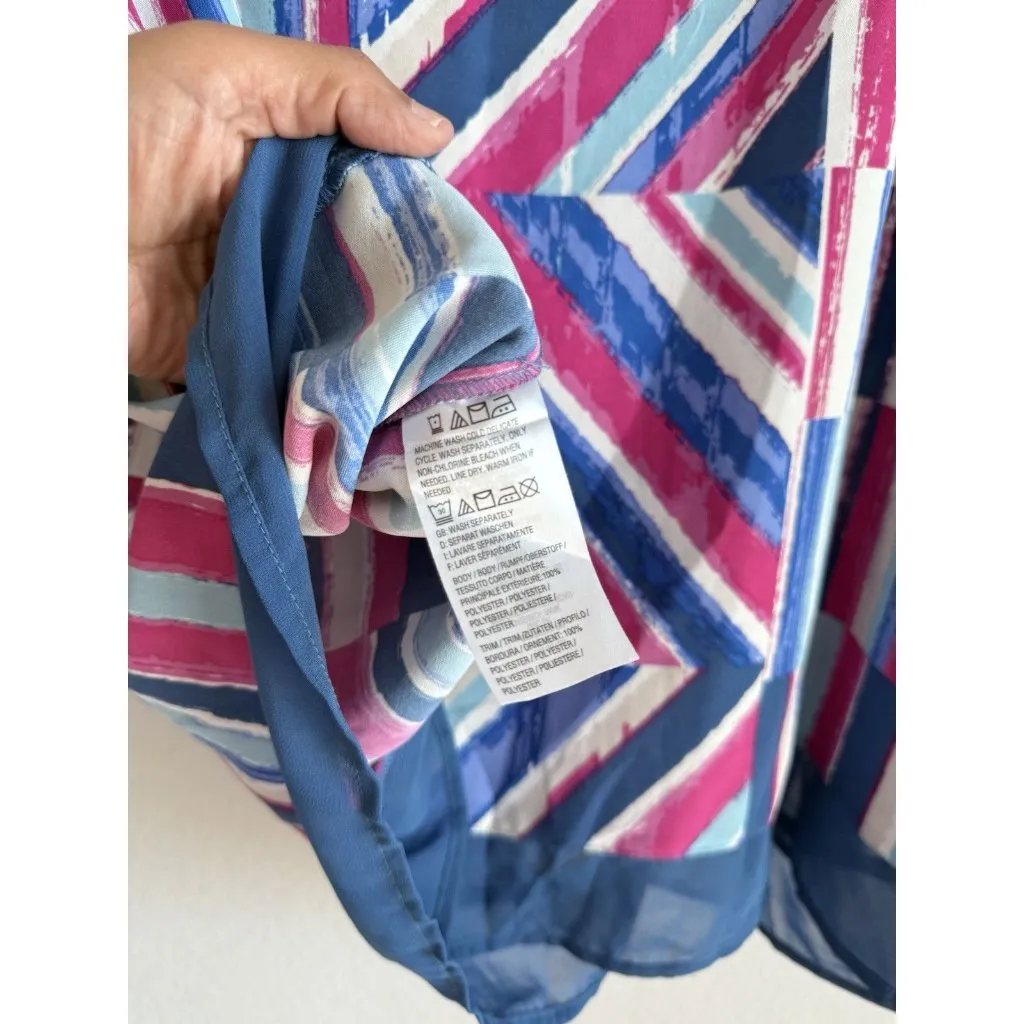 BOB MACKIE Wearable Art Abstract Stripe Tunic Top Chiffon Trim Blouse Women’s 2X Blue - Image 5