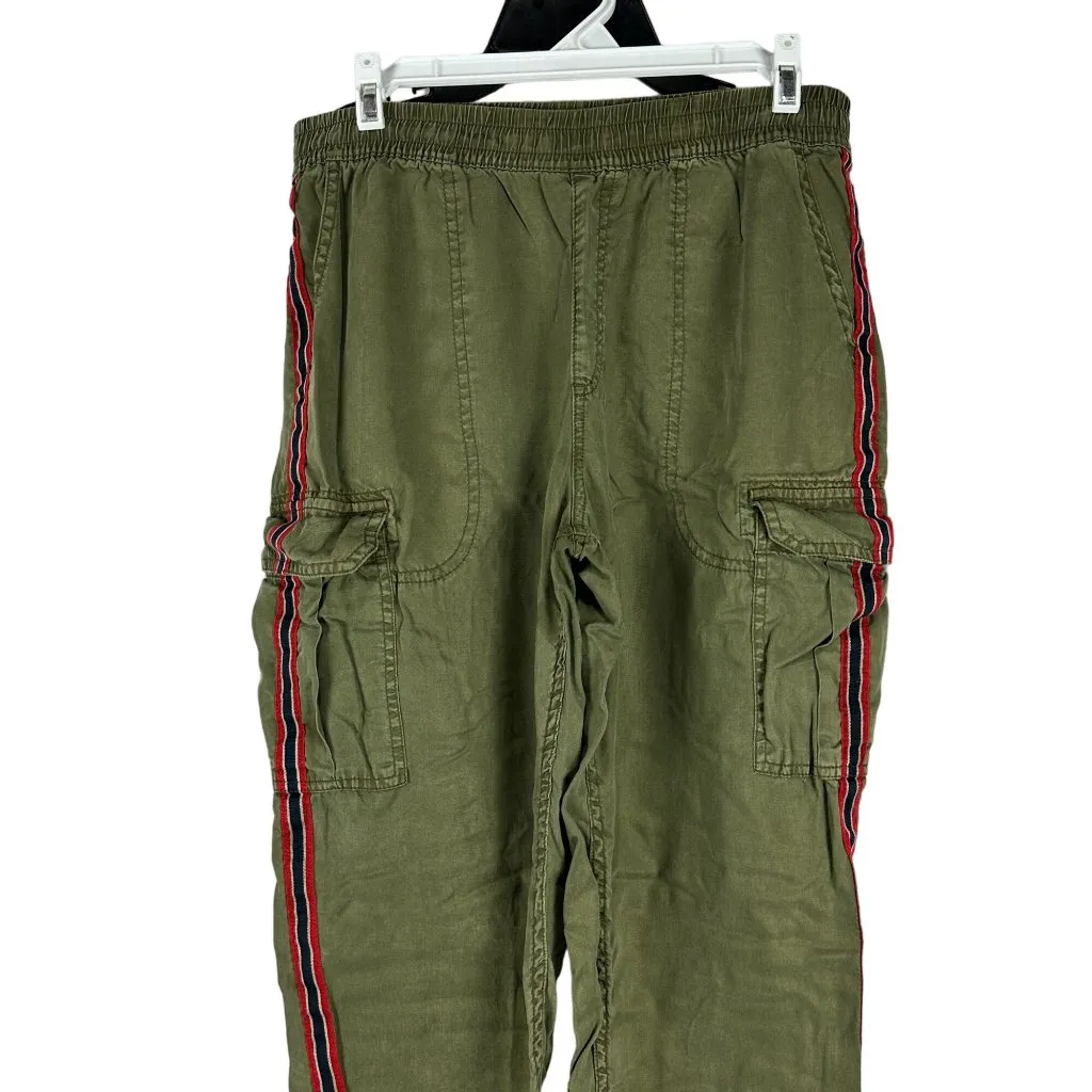 So Green Cargo Jogger Pants Stripe Detail Size Medium Elastic Waist 100% Tencel - Image 3