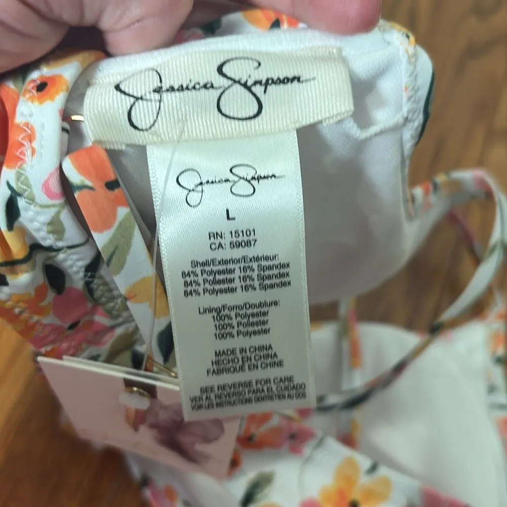 JESSICA SIMPSON White Floral Ruche Summer Dreaming Bikini Top Swimsuit Large NWT - Image 8