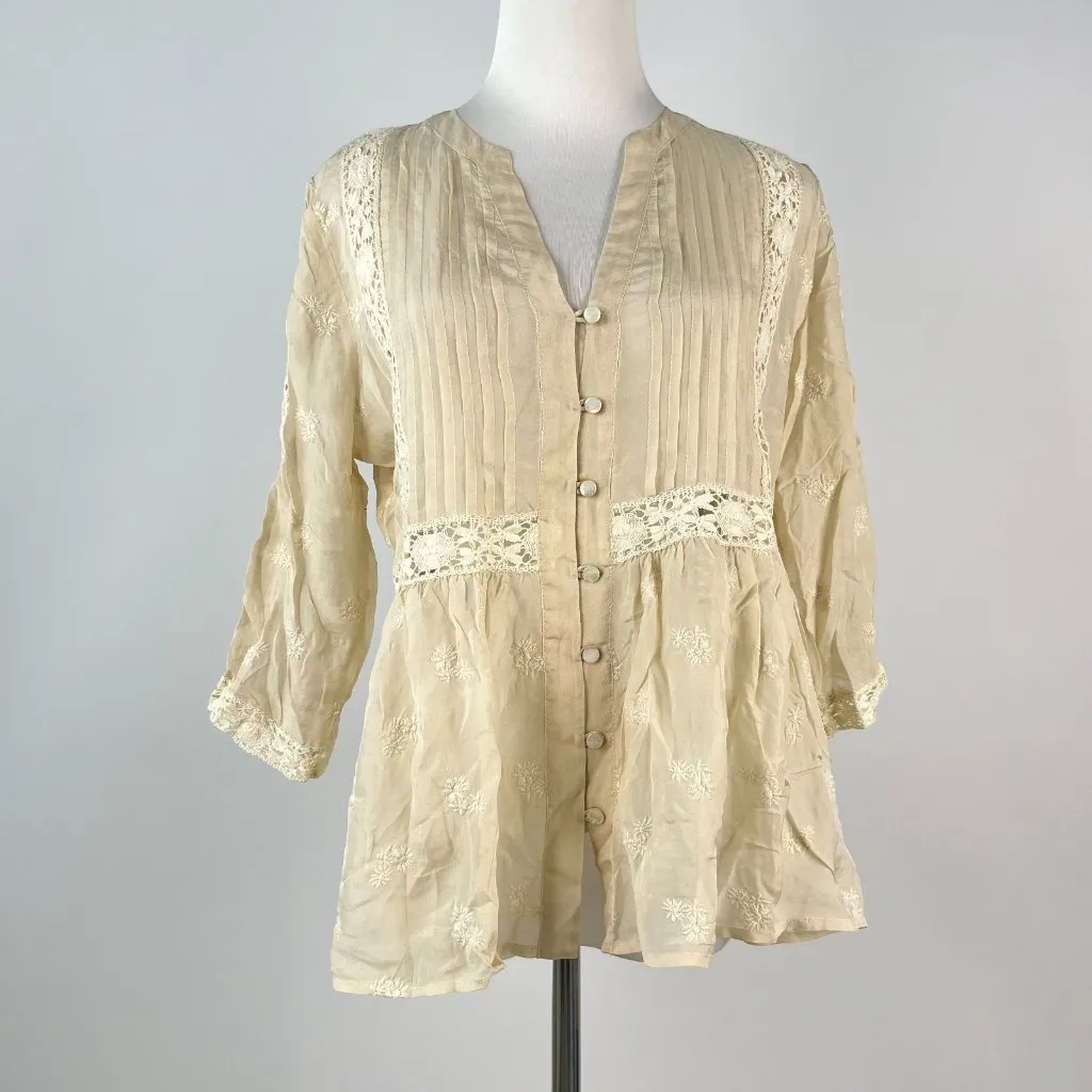 NWOT Johnny Was 4 Love And Liberty Silk Floral Embroidered SHIRT Blouse Sz S - Image 2