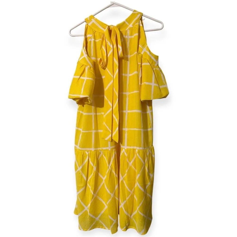 MOON RIVER women’s size medium puff sleeve Yellow Cold Shoulder Dress lined NWT - Image 5