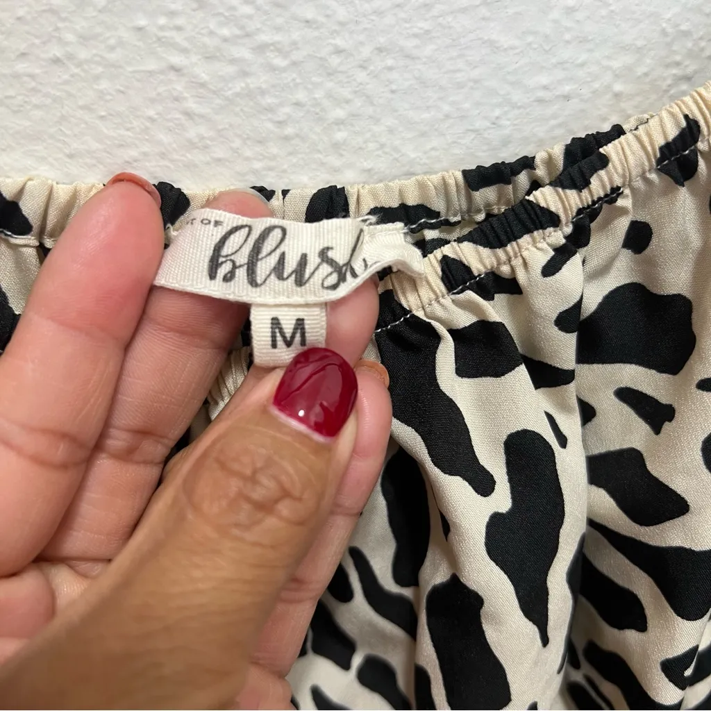 Blush Black & Cream animal print Maxi Dress V neck elastic waist shorts sleeves - Image 7