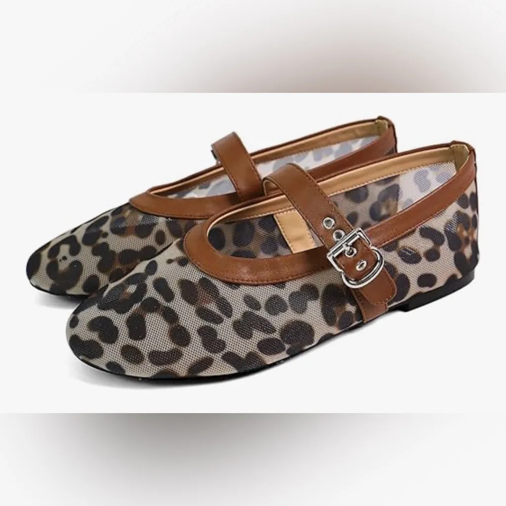 NEW Mesh Ballet Flats Round Toe Buckle Strap Comfy Career Mary Jane Shoes 9.5 Brown - Image 5