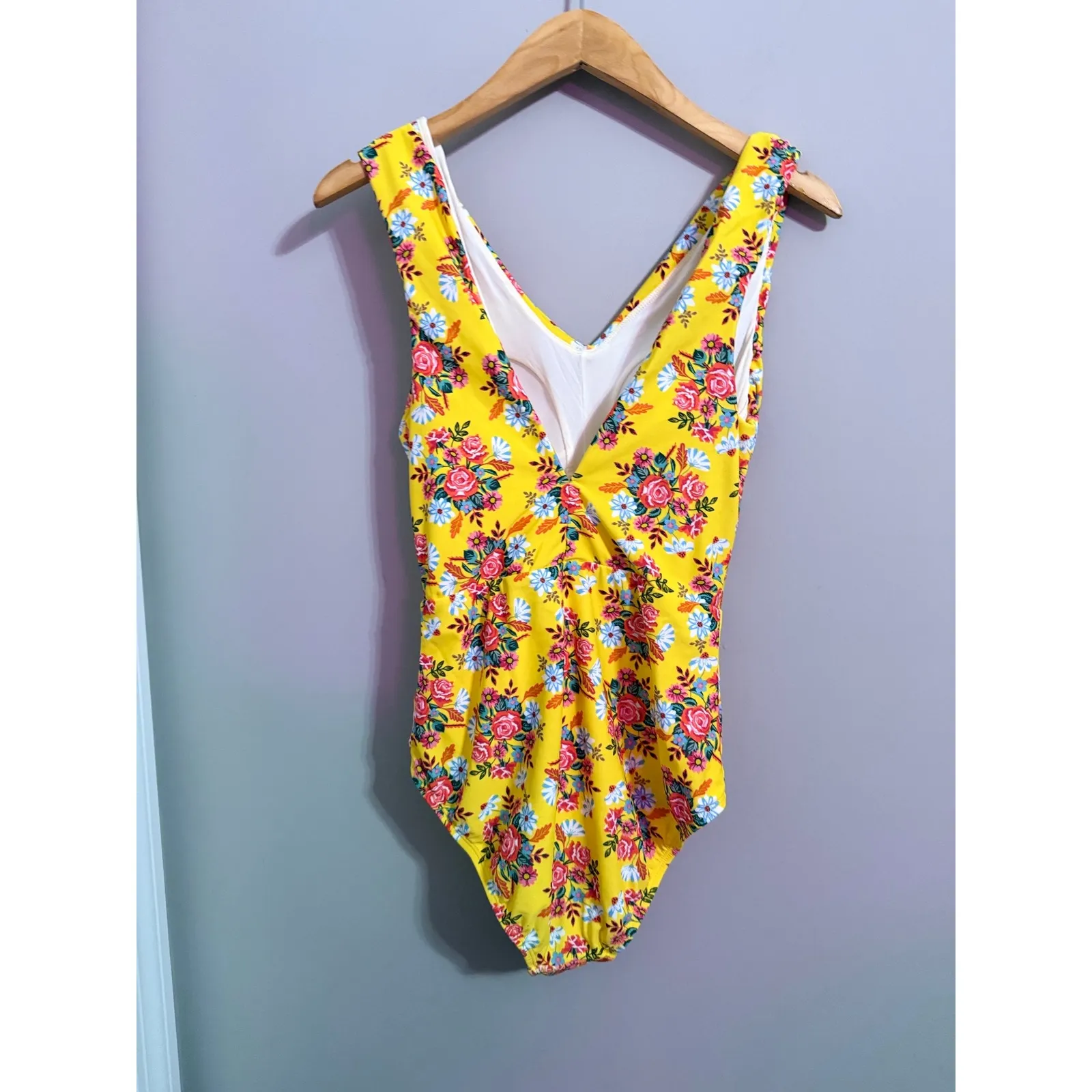Secret Admirer Swimsuit Yellow Floral Print V Neck One Piece Size Medium - Image 3