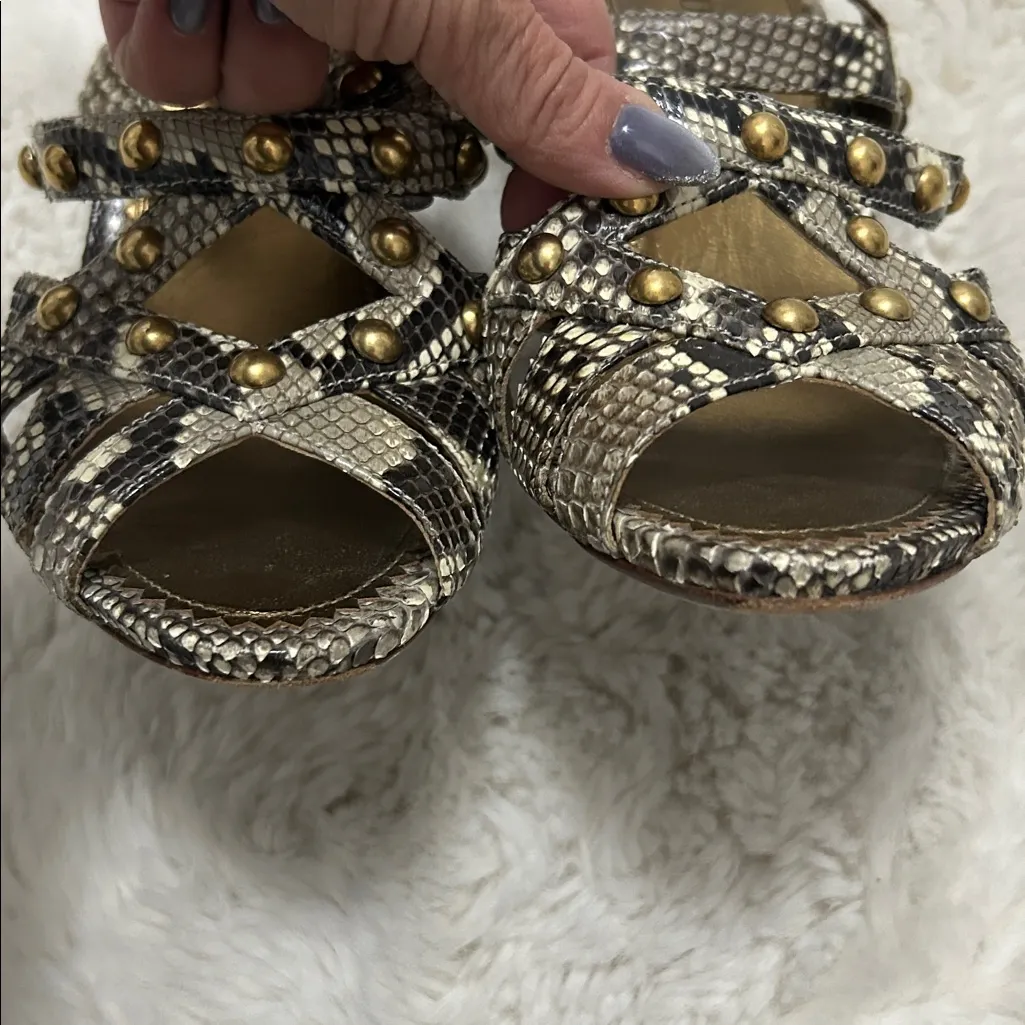 Prada Snakeskin Studded Heeled Slingback Sandals - Image 4