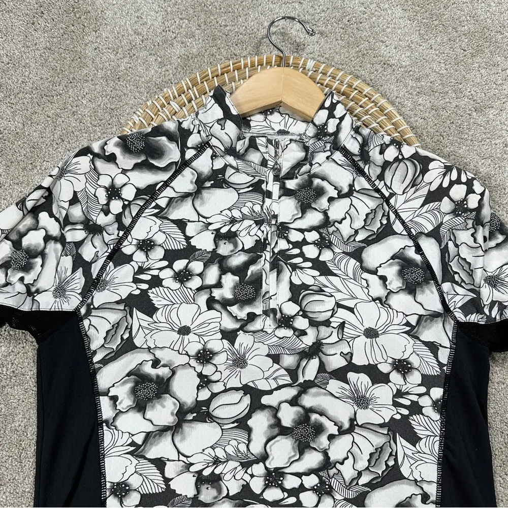 SanSoleil 1/4 Zip Longsleeve Vented UPF 50+ Outdoor Golf in Floral Black White M Size M - Image 3