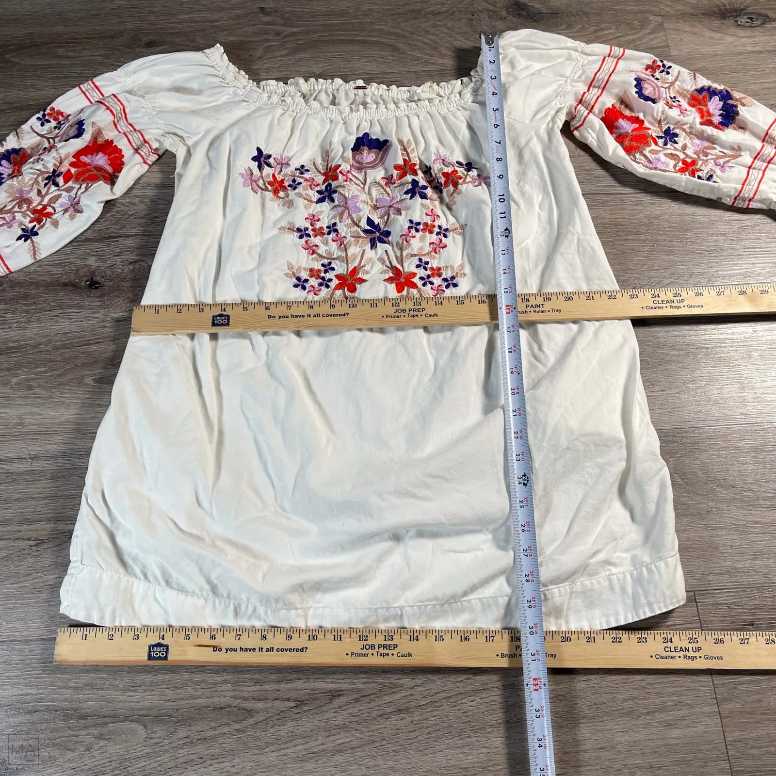 Free People Women's Mini Dress Fleur Du Jour Boho Floral Embroider L White/Multi - Image 5