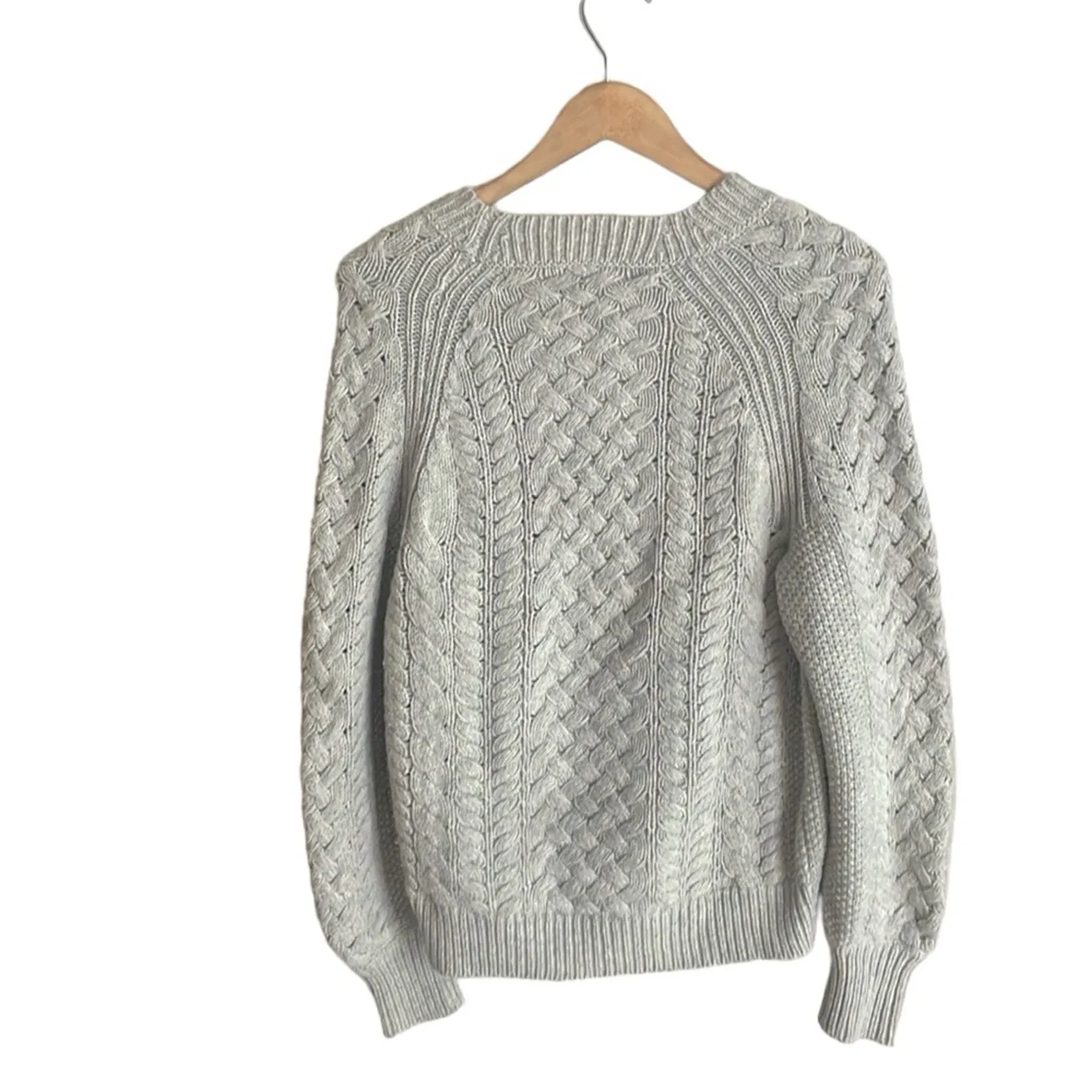 J.Crew Cable-knit Sequin Sweater Gray - Image 4