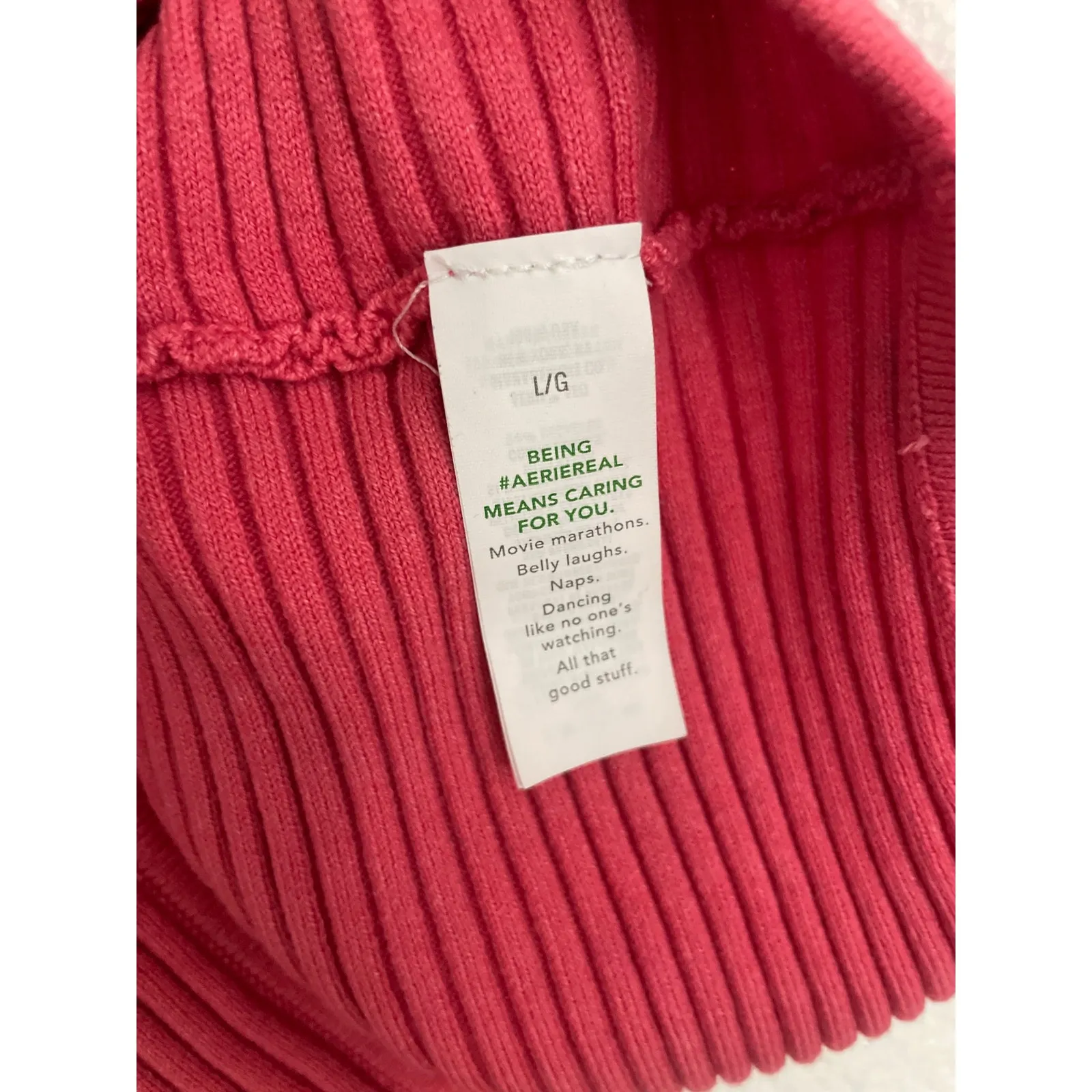 AERIE Rib Sweater Knit Crop Top Pink Punch Cami Large L *Have Matching Bottom - Image 3