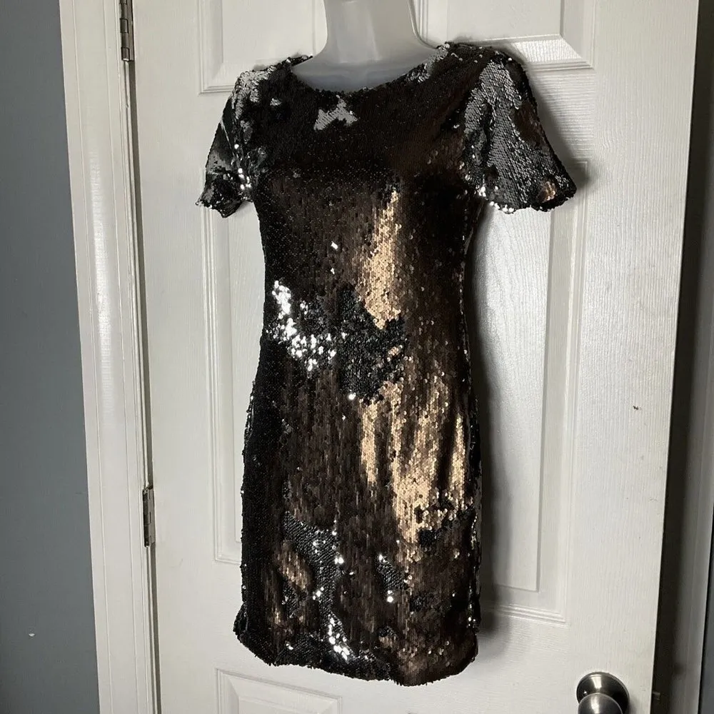 NWT TOPSHOP sequin Mini Party Dress Short sleeve Bronze Silver Metallic Size 2 - Image 11