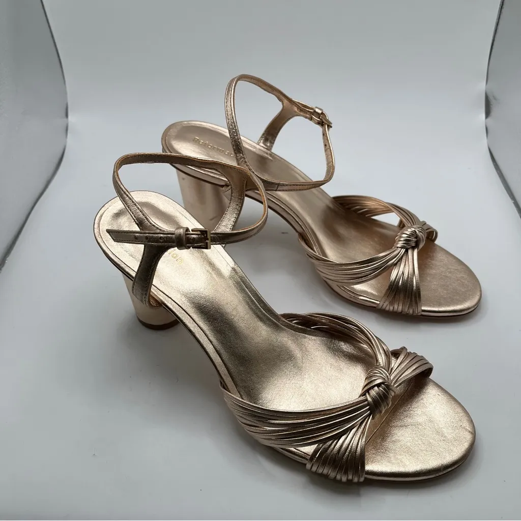 NWOB Reformation Women's Petra Cylinder Heel Sandals size 7 color Gold Silver - Image 9