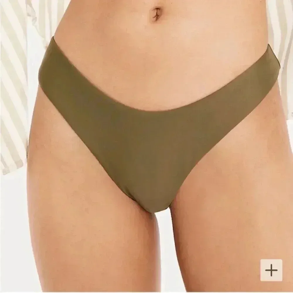 J.Crew Curved waist High Leg Cut cheeky bikini bottom Safari Green Medium NWT - Image 2