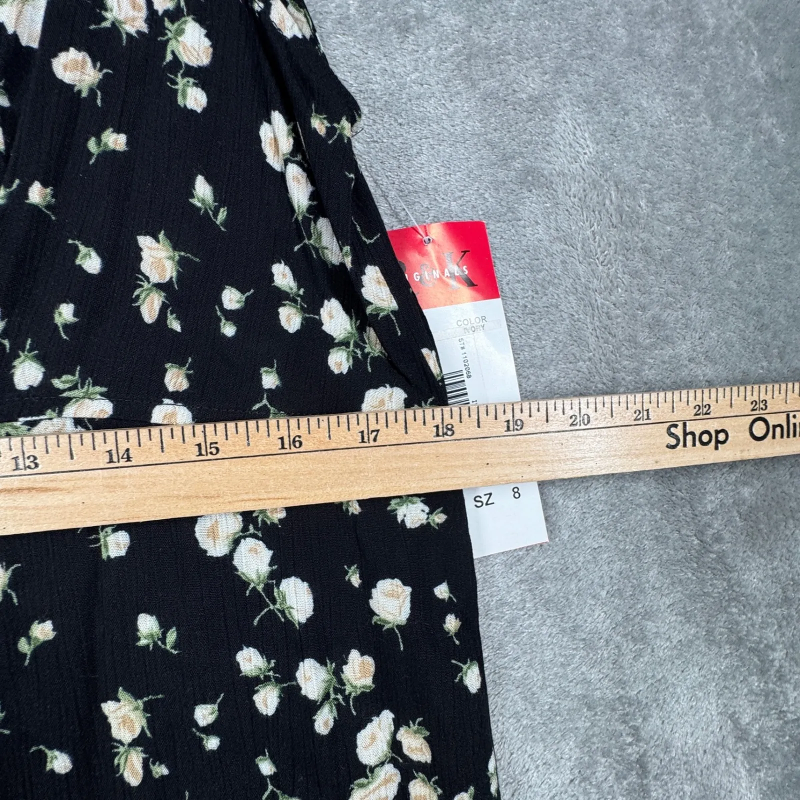 R&K Originals Dress 8 Black Floral Rayon‎ Midi Gown Cottagecore Ditsy Grunge 90s - Image 11