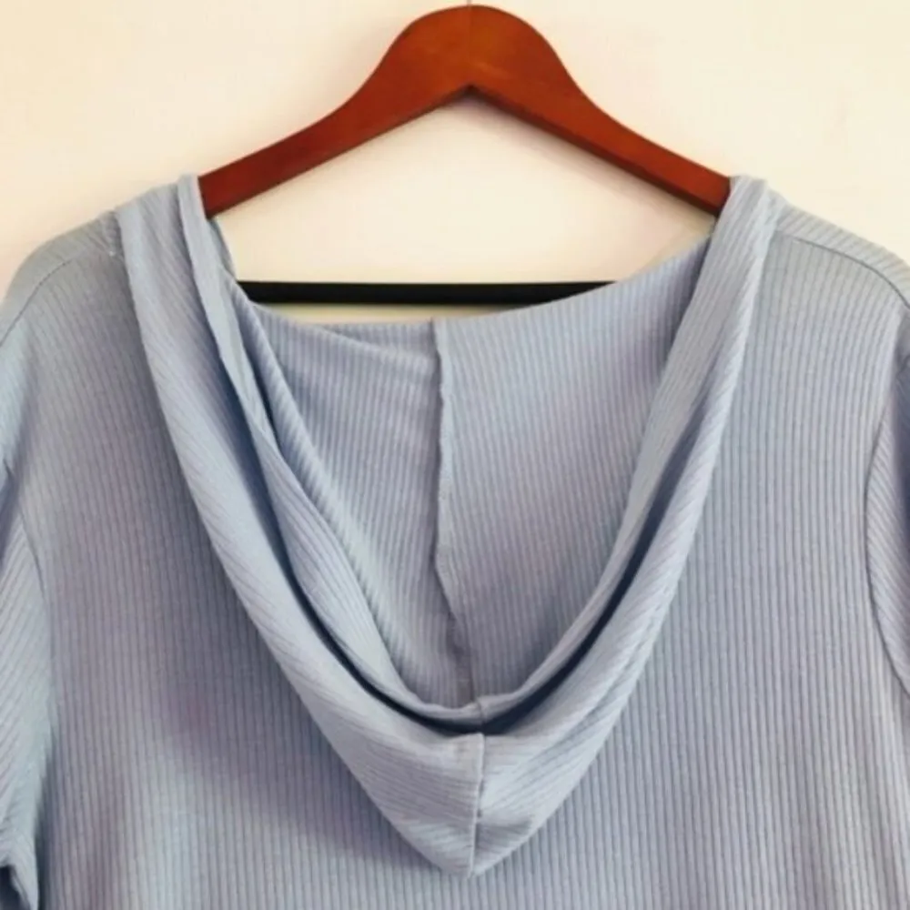 Ezra Cardigan M NWT Open Handkerchief Hem Hood Nordstrom Asymmetrical Light Blue - Image 10