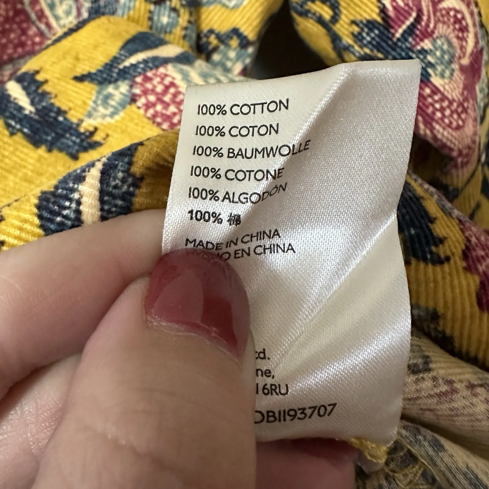 Pilcro Anthropologie Sigourney Corduroy Shirt Yellow Floral Button Up‎ Size SP - Image 5