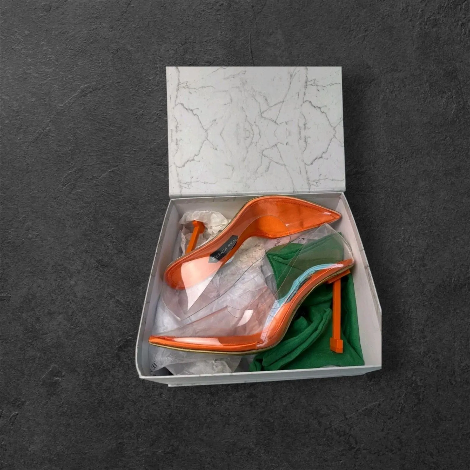 Jessica Rich Women So Fancy Tall Pump Clear Pointed Toe heel Orange Sz 6, 8, 9, - Image 3