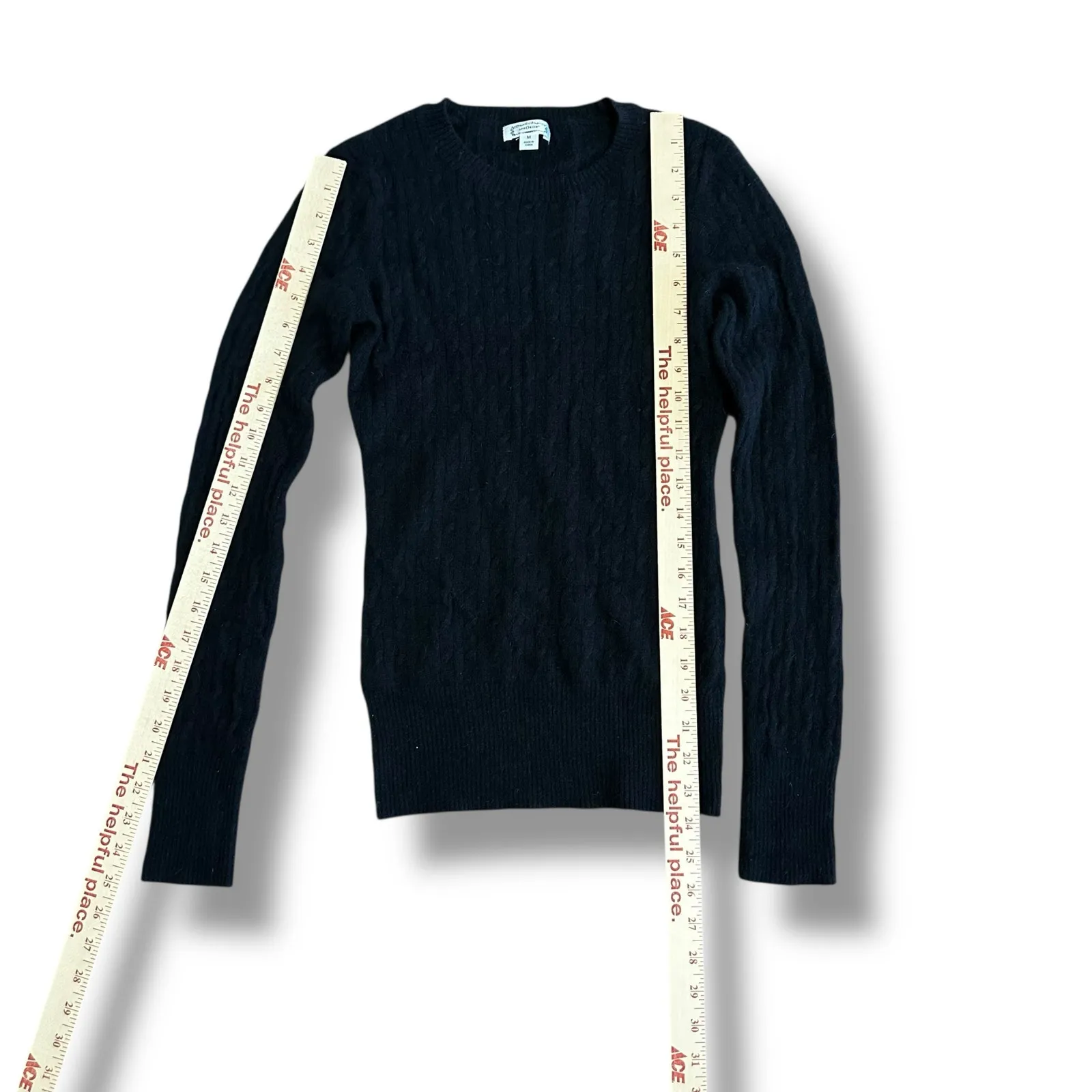 Aphorism Black Angora Rabbit Hair Wool Blend Cable Knit Sweater‎ Medium - Image 4