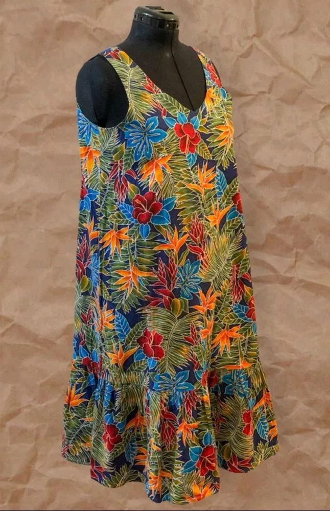 Vintage Blue Green Multicolor Hawaiian Sleeveless Midi Dress Size L - Image 8
