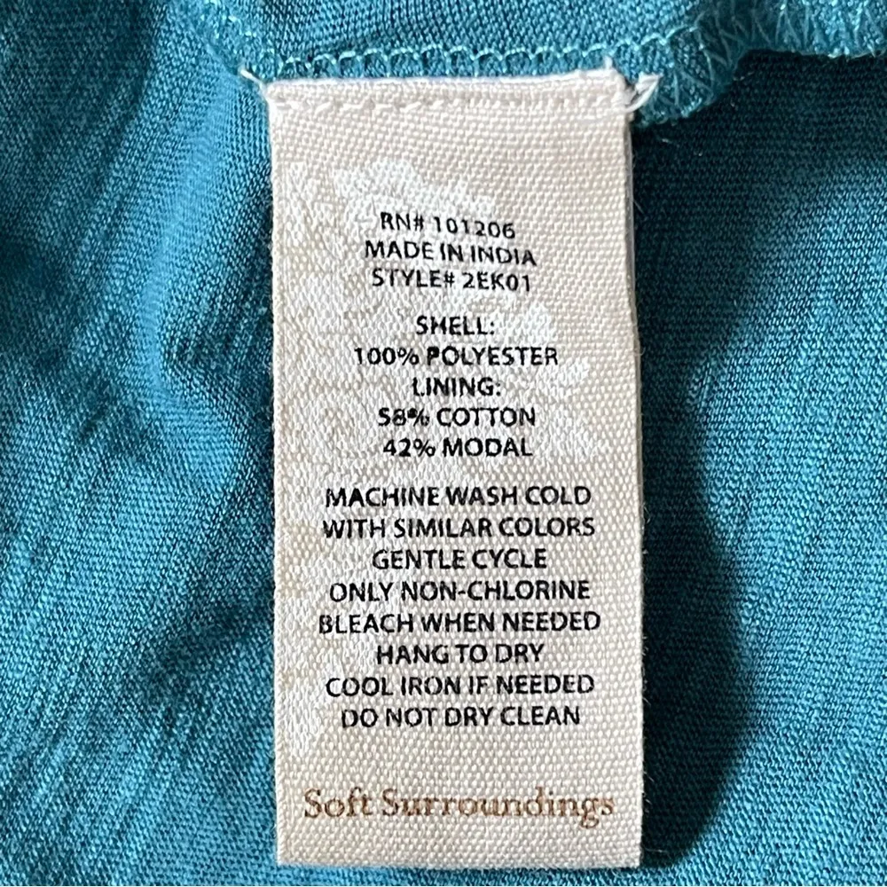 Soft Surroundings Chiffon Teal Maxi Dress Women’s Size M Floral Geo Printed Line - Image 10