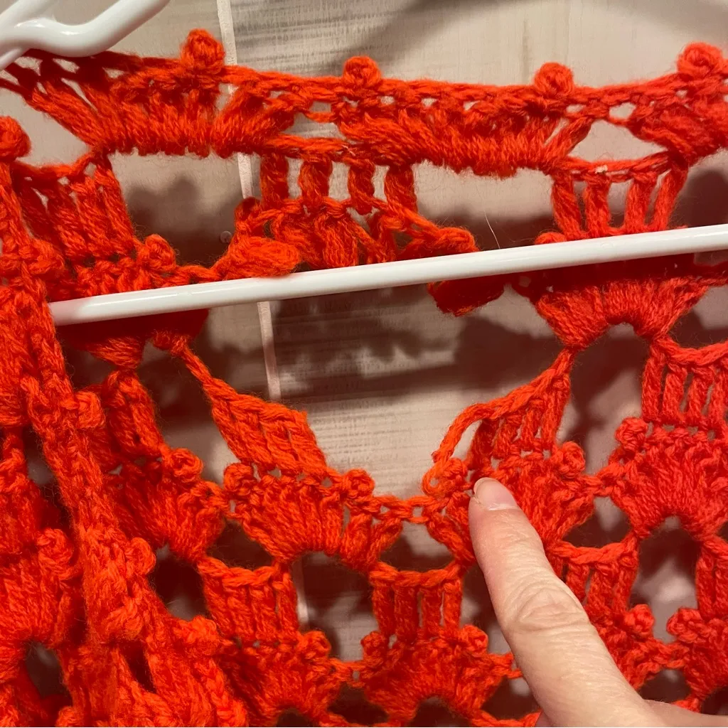 Vintage 70’s? Handmade fire engine red crochet vest open front hippie festival - Image 7