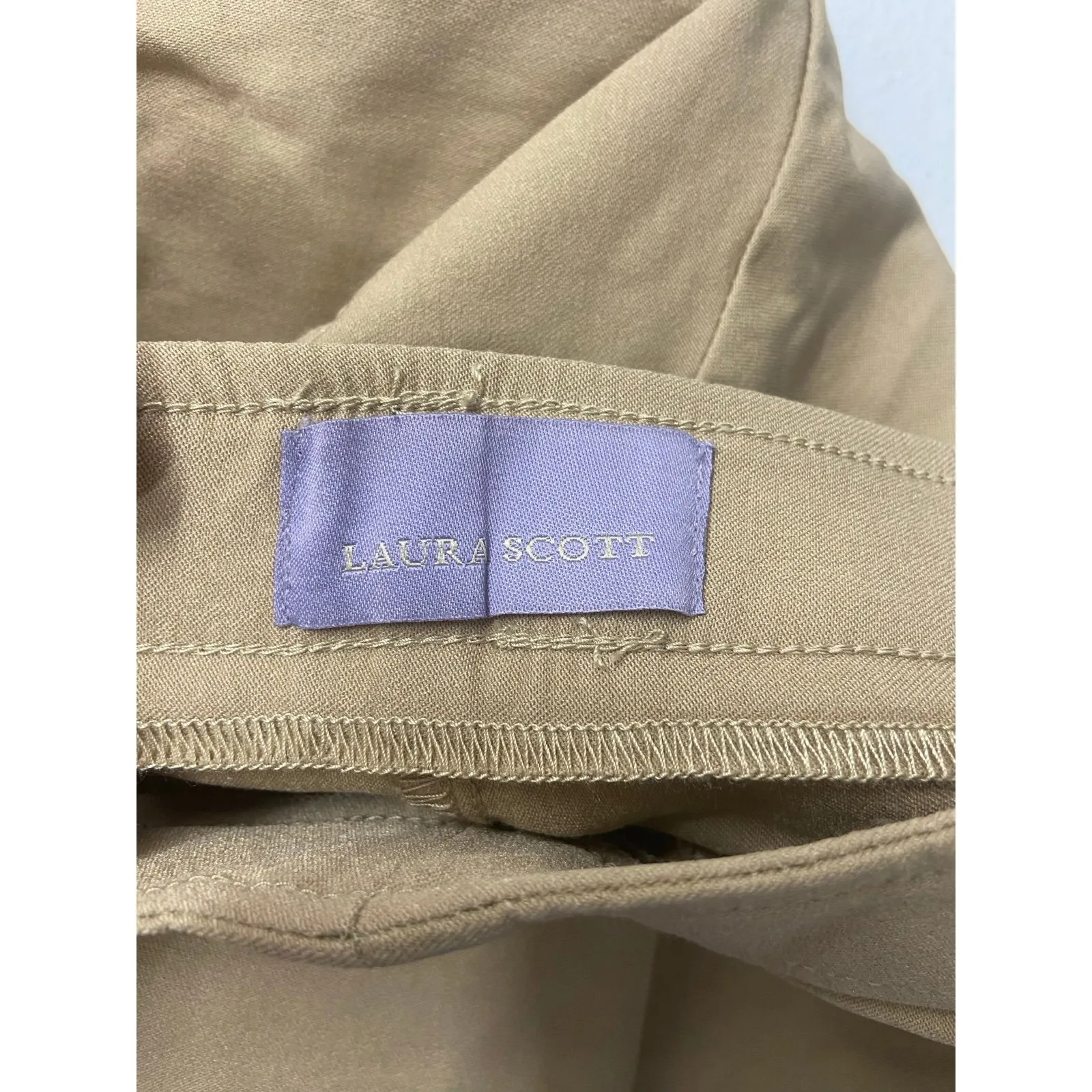 Laura Scott women's tan stretch‎ pull on casual cropped capri pants trousers XL - Image 6