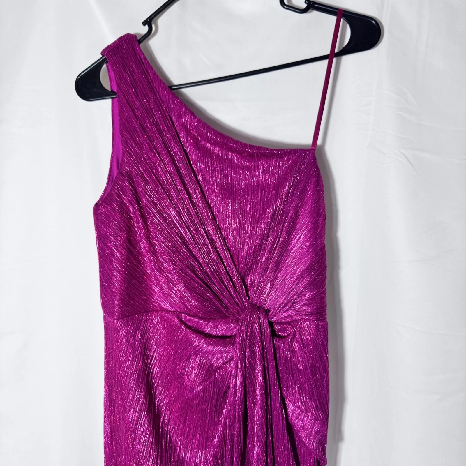 NWT Adrianna Papell Stardust Pleated Draped Metallic Magenta Gown Size 8 - Image 7