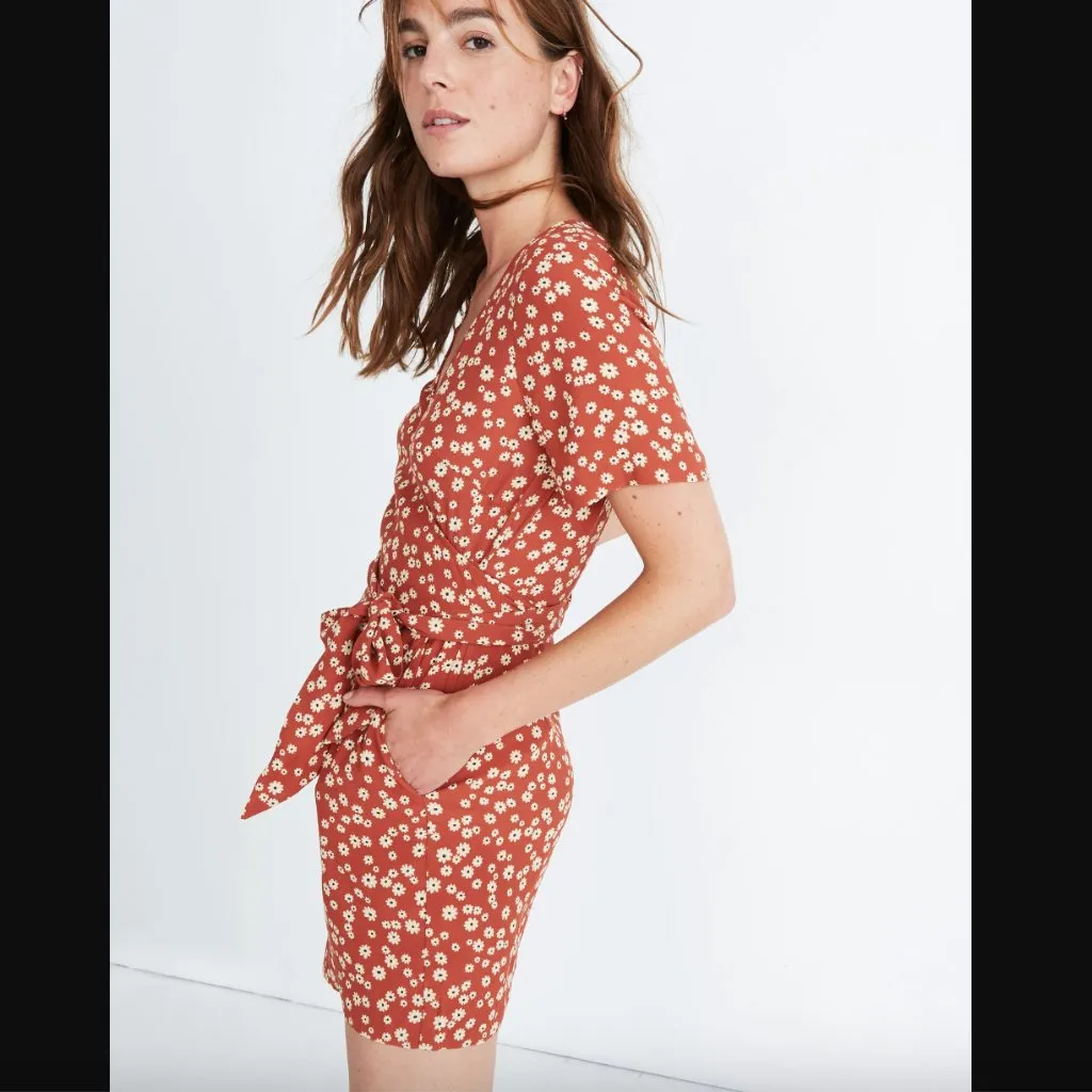 Madewell Rust Red Wrap-Front Romper in Daisy Field 0 - Image 2