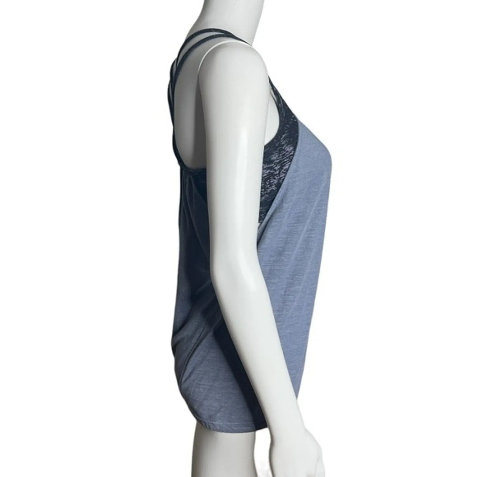Athleta Shirt Womens Small Hidden Agenda‎ Tank Shimmering Blue 2 in 1 Sports Bra - Image 2