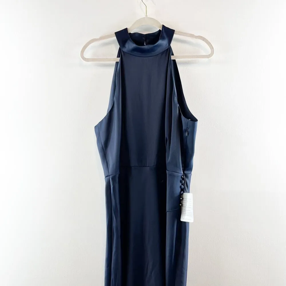 WAYF Halter Neck Sleeveless Slit Maxi Formal Gown Navy Blue XL - Image 7