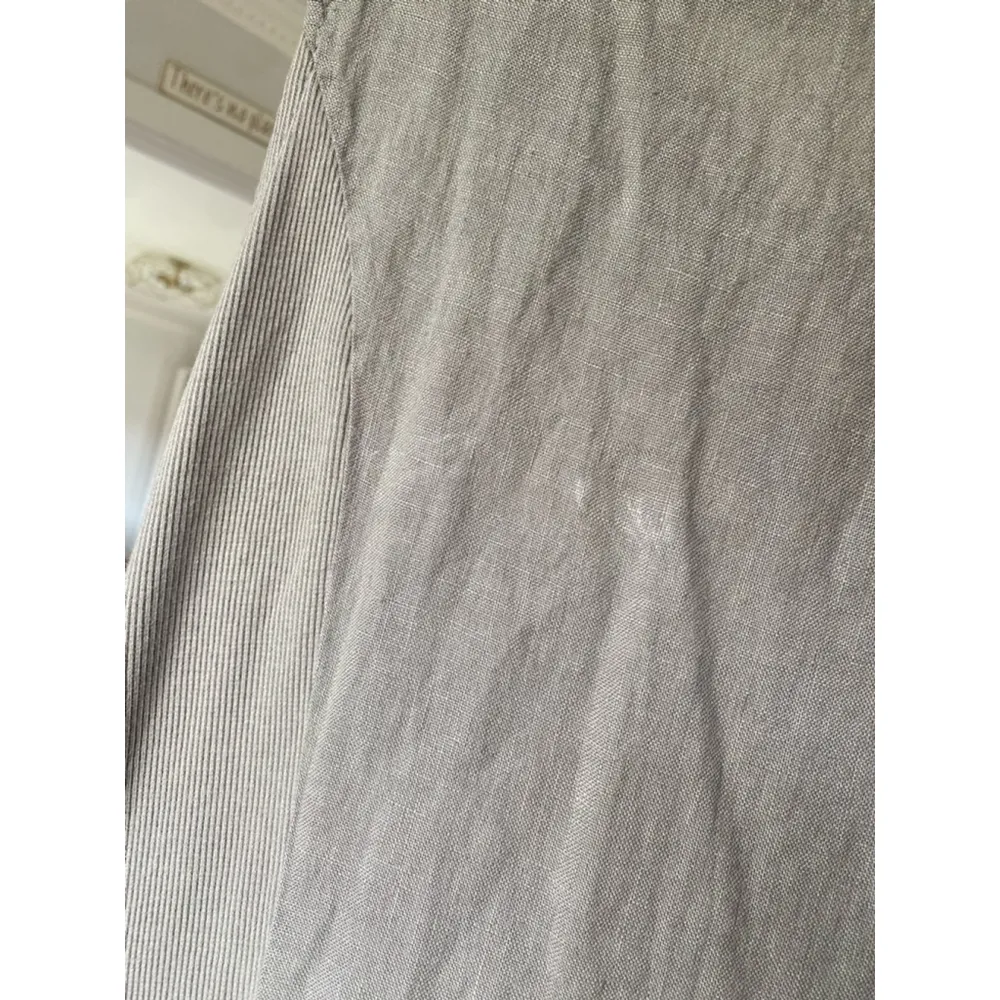 Lina Tomei Italian Linen Dress Taupe Shift Beaded Jewel Neckline Pockets Summer Gray Size L - Image 8