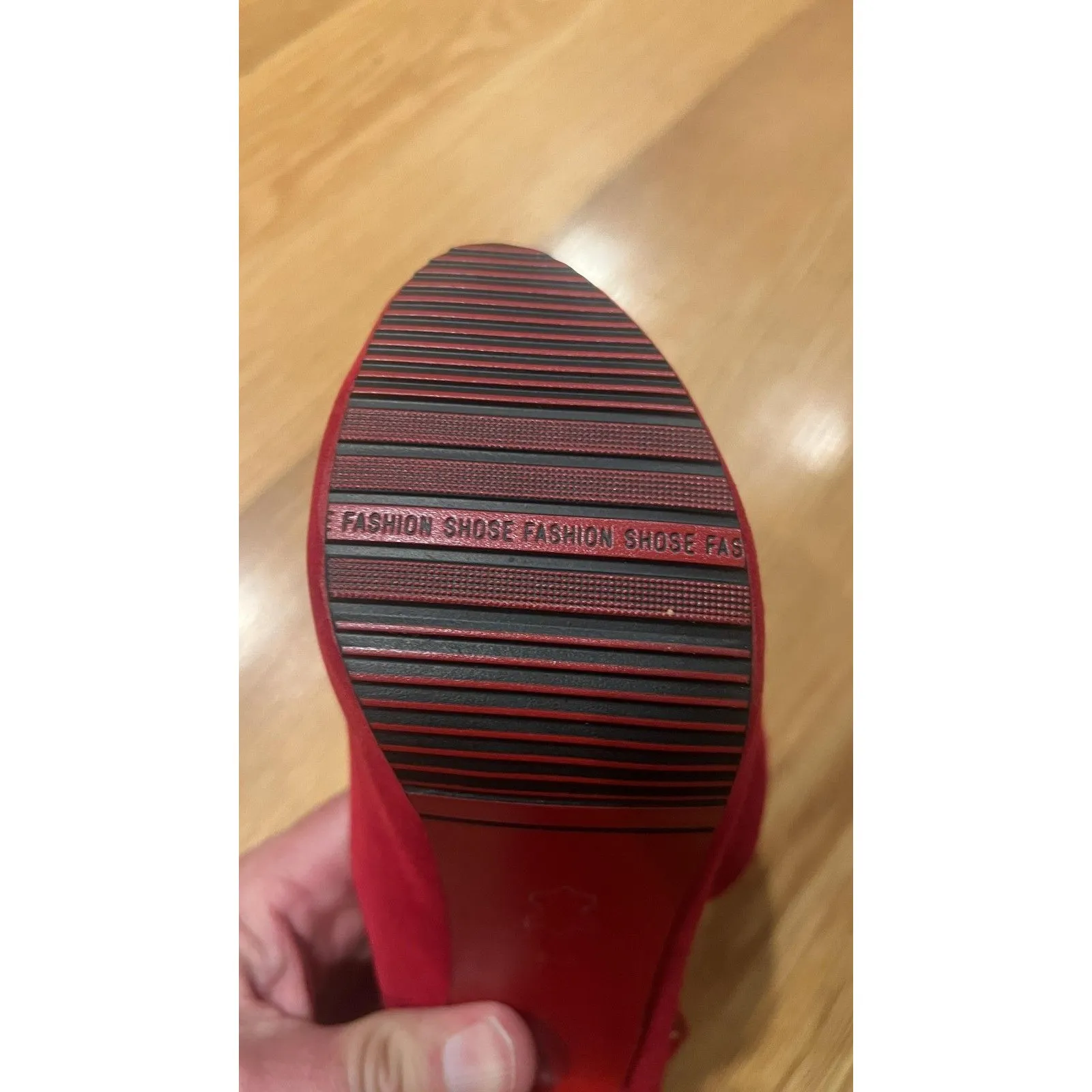 Mary Jane Platform Shoes Womens Size 7.5 Red Suede Ankle Strap Stiletto Pumps - Image 9