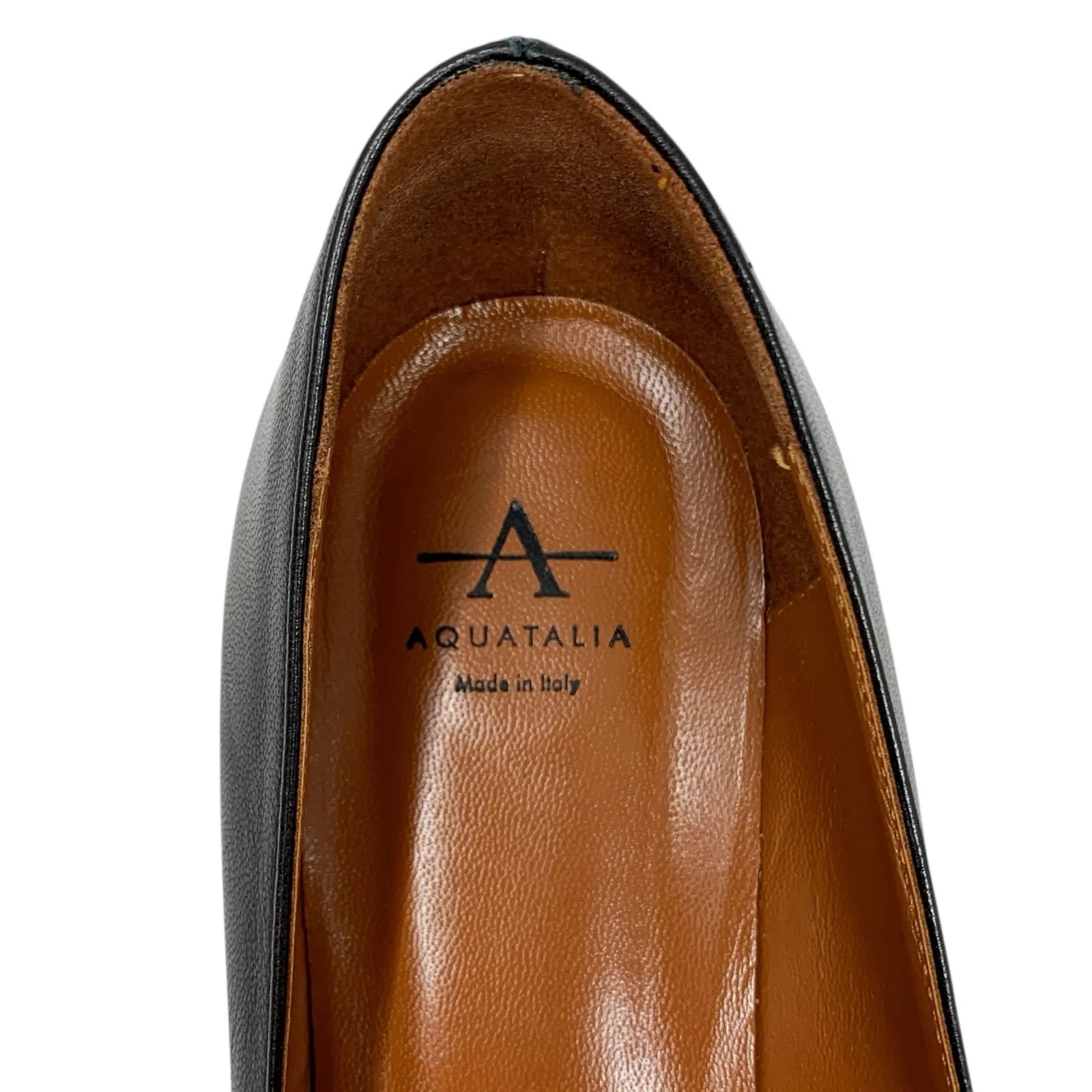 Aquatalia Pasha Black Leather Almond Toe Low Block Heels Weatherproof Pumps - Image 7