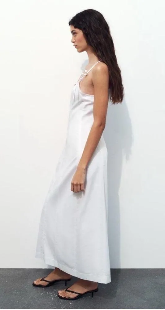 New Zara White Cotton Bow Gabardine Midi Dress Size Small NWT - Image 15