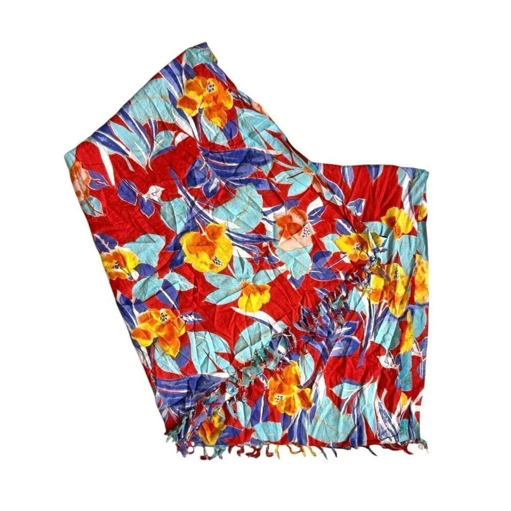 Womens Boutique Multi-Purpose Oversized Floral Tassel Fringe Cover-Up Scarf - Image 2