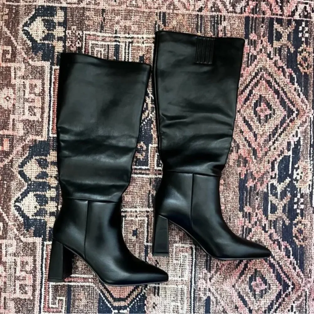 Vesper Black Faux Leather Knee High Heeled Boots 7 - Image 5