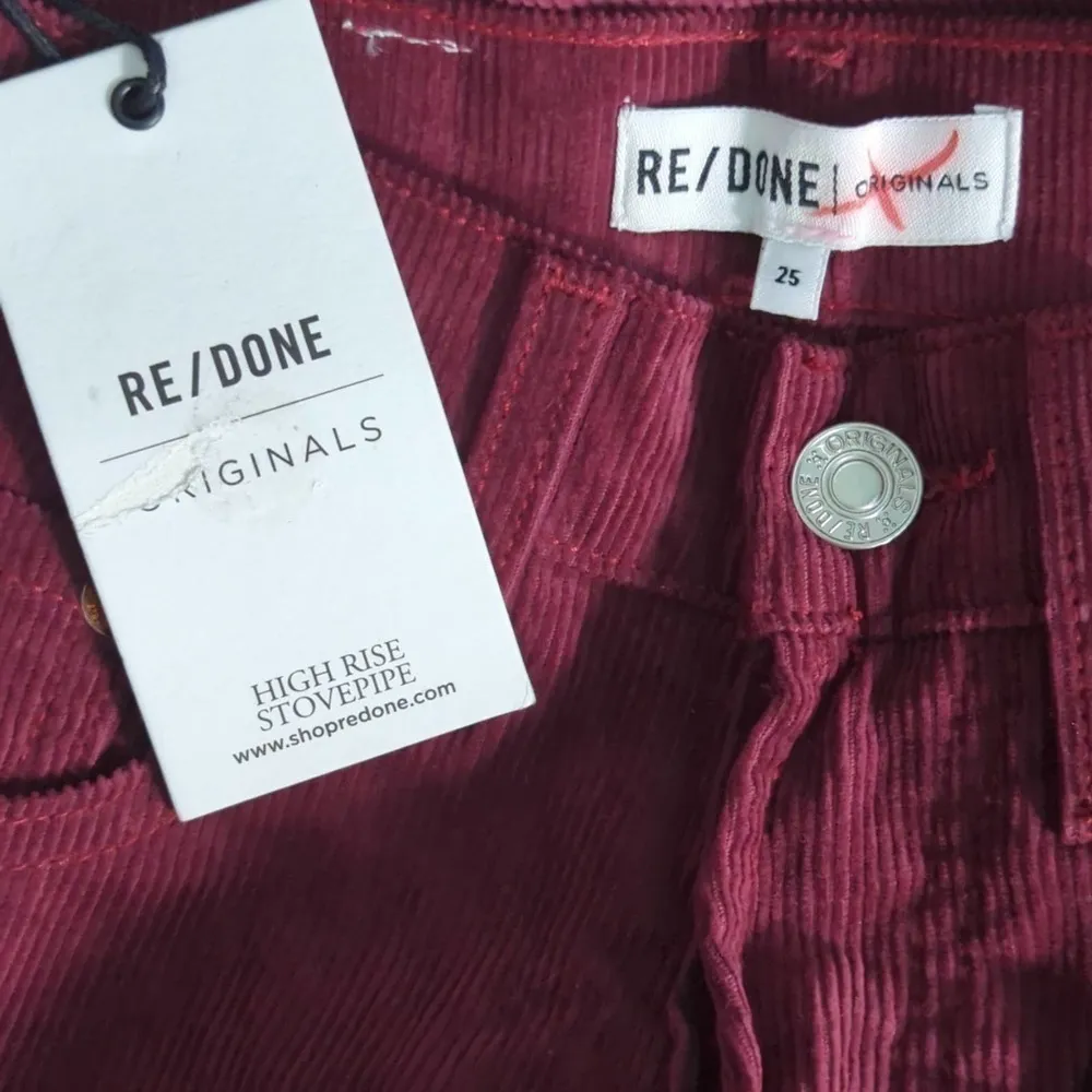 RE/DONE Corduroy Pants NWT Burgundy Red USA High Rise Stovepipe - Image 12